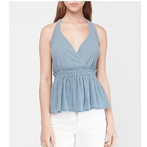 Blue gray peplum halter top